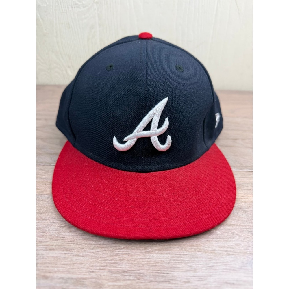 Atlanta Braves Hat New Era 59FIFTY Fitted Men's Size 8 Navy Red MLB Authentic